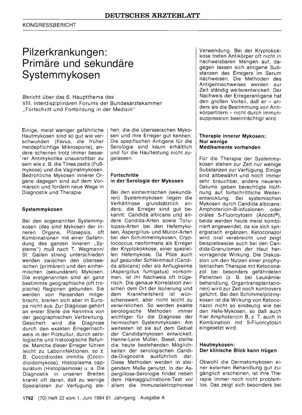 Vorschauseite 1: Pilzerkrankungen: Primäre und sekundäre Systemmykosen