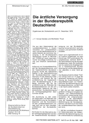 Vorschauseite 1: Die ärztliche Versorgung in der Bundesrepublik Deutschland: Ergebnisse der Ärztestatistik zum 31. Dezember 1979