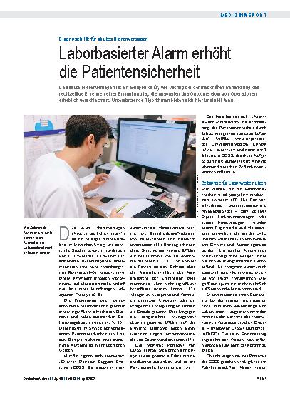 Vorschauseite 1: Diagnosehilfe für akutes Nierenversagen: Laborbasierter Alarm erhöht die Patientensicherheit