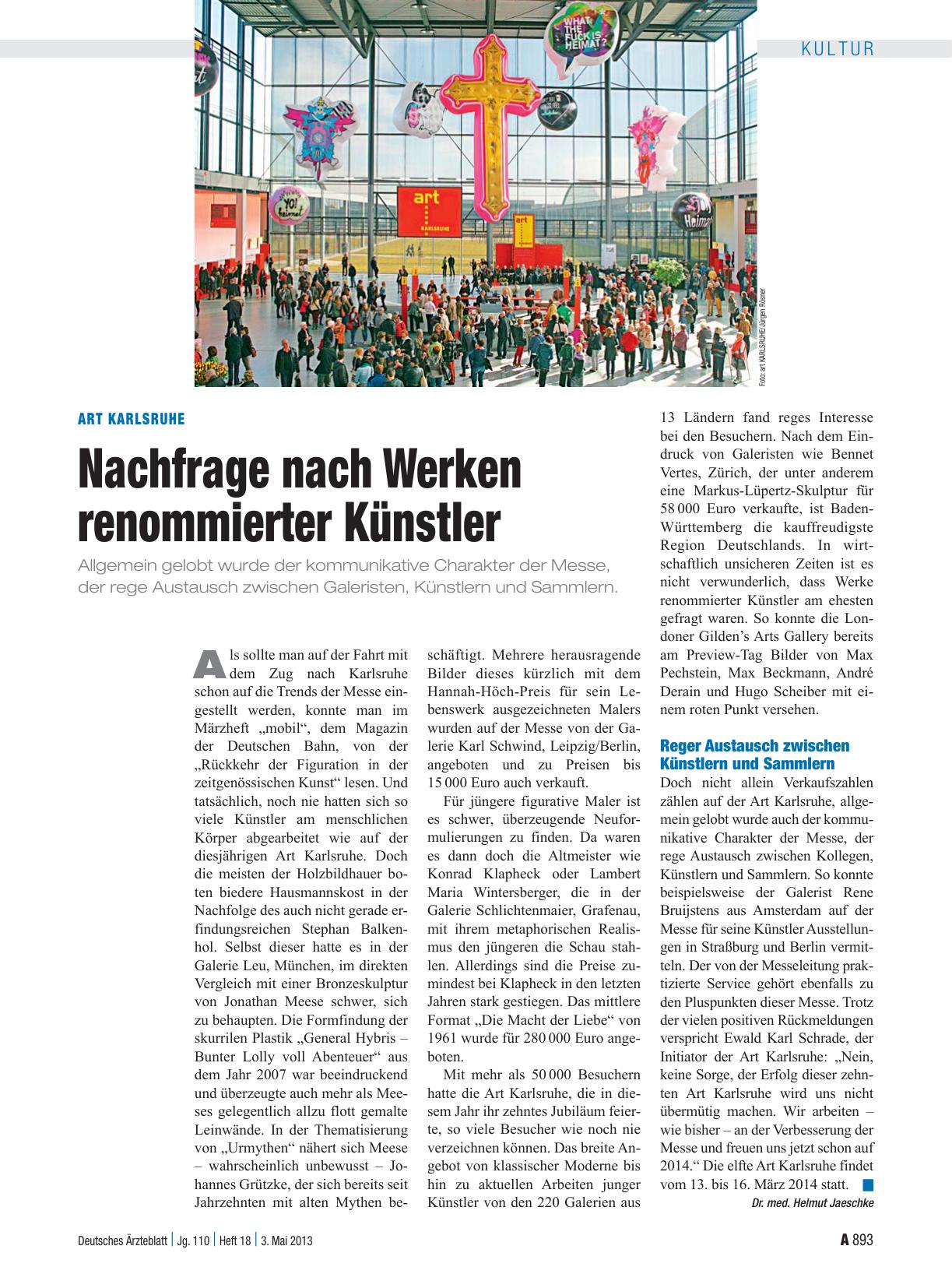 Vorschauseite 1: Art Karlsruhe: Nachfrage nach Werken renommierter Künstler