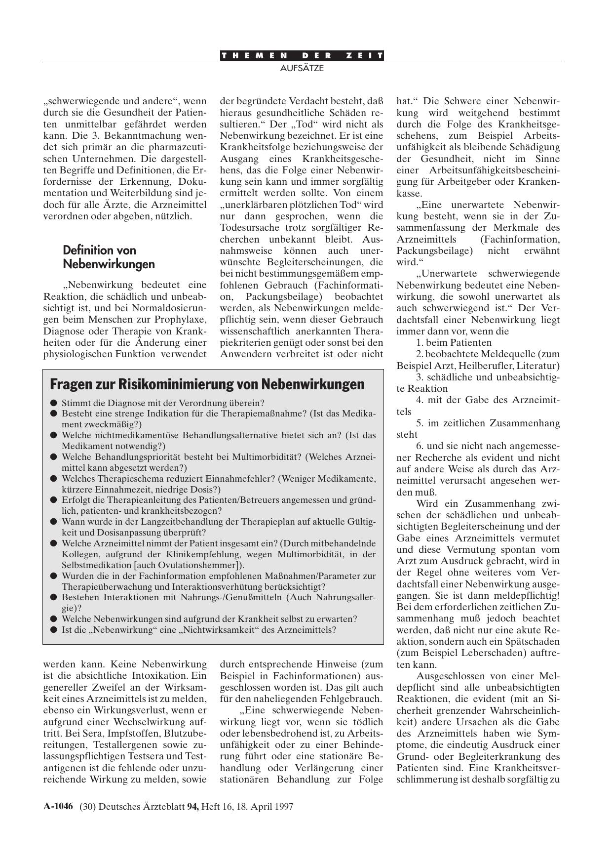 Vorschauseite 1: Fragen zur Risikominimierung von Nebenwirkungen