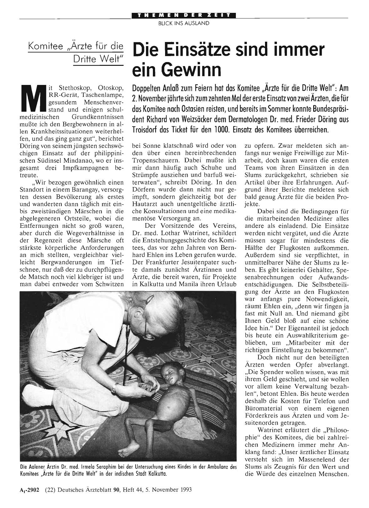 Vorschauseite 1: Komitee „Ärzte für die Dritte Welt“: Die Einsätze sind immer ein Gewinn