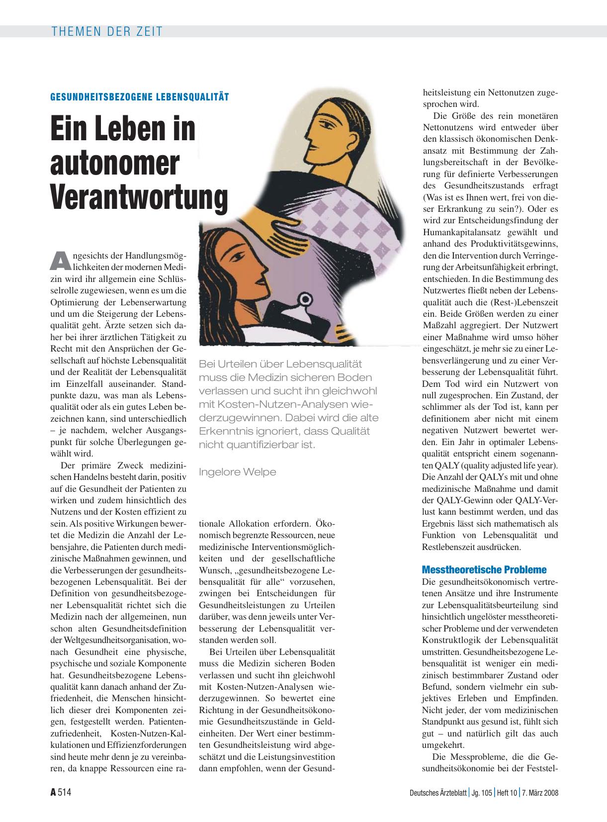 Vorschauseite 1: Gesundheitsbezogene Lebensqualität: Ein Leben in autonomer Verantwortung