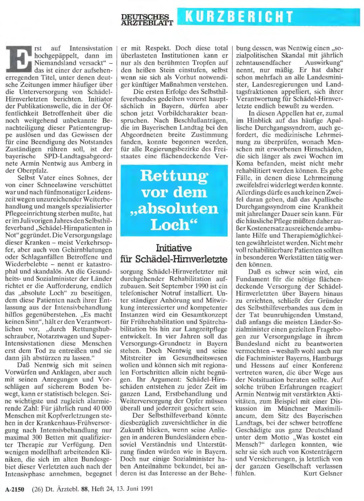 Vorschauseite 1: Rettung vor dem „absoluten Loch“: Initiative für Schädel-Hirnverletzte