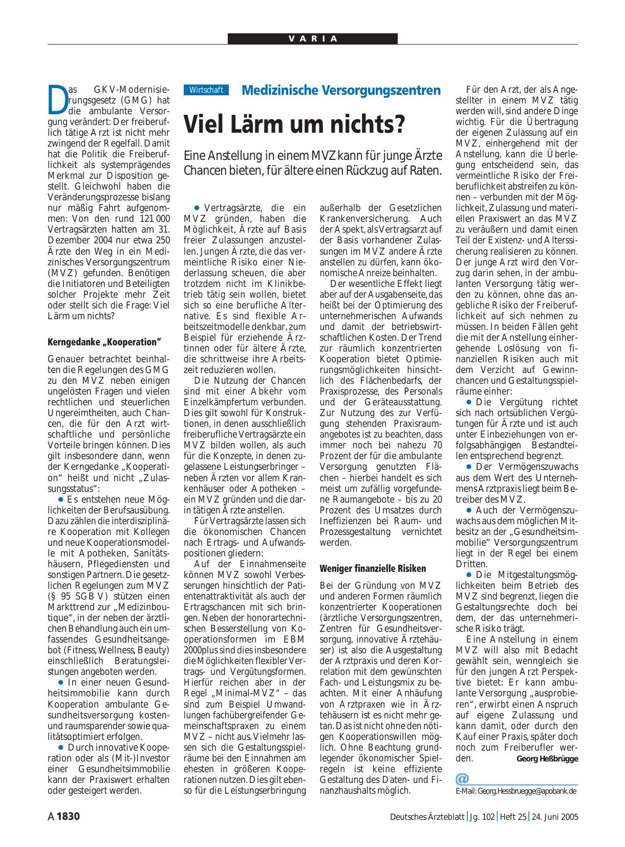 Vorschauseite 1: Medizinische Versorgungszentren: Viel Lärm um nichts?
