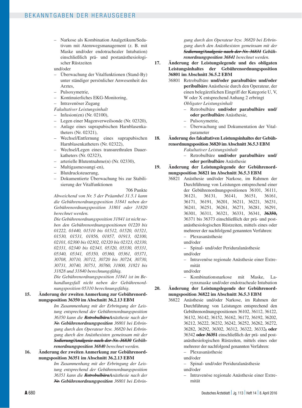 Vorschauseite 3: Beschluss des Bewertungsausschusses nach § 87 Abs. 1 Satz 1 SGB V in seiner 372. Sitzung am 11. März 2016 zur Änderung des Einheitlichen Bewertungsmaßstabes (EBM)