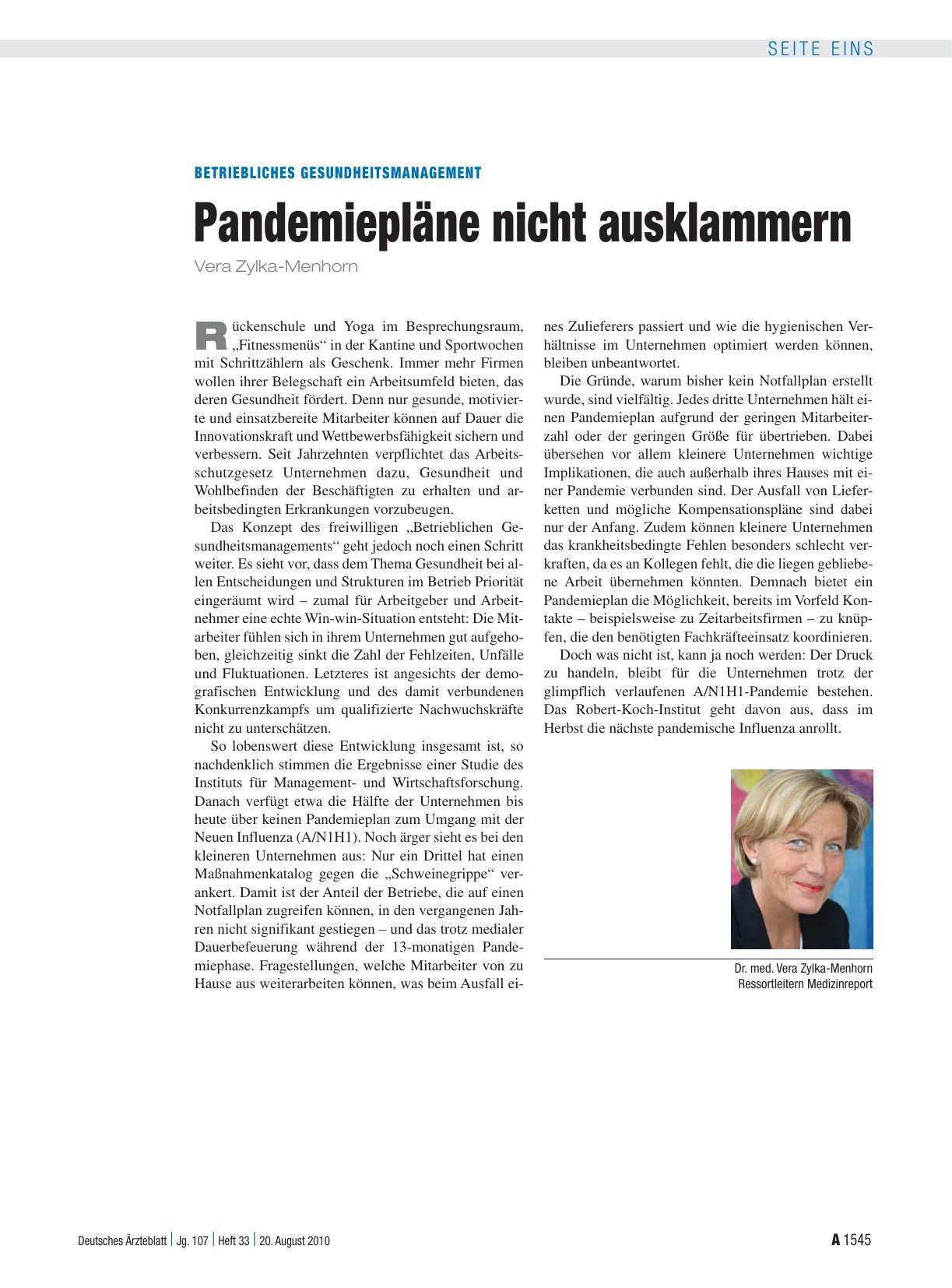 Vorschauseite 1: Betriebliches Gesundheitsmanagement: Pandemiepläne nicht ausklammern