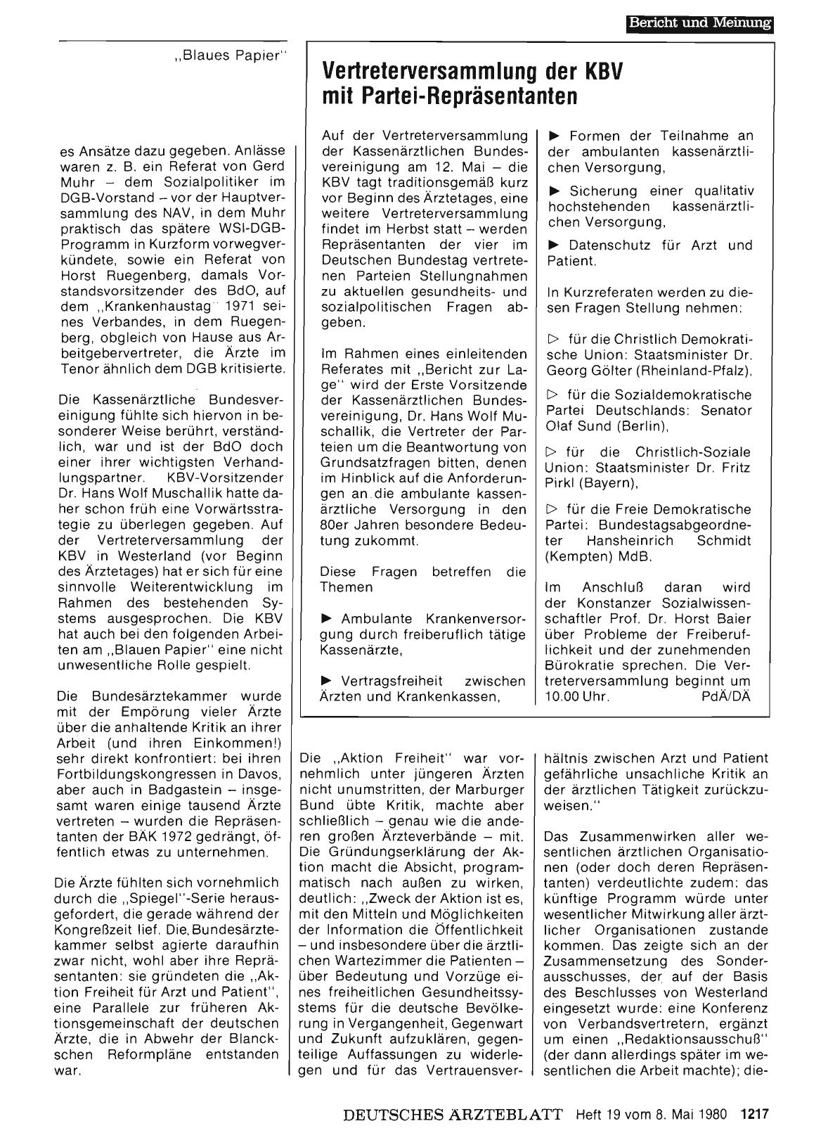 Vorschauseite 1: Vertreterversammlung der KBV mit Partei-Repräsentanten