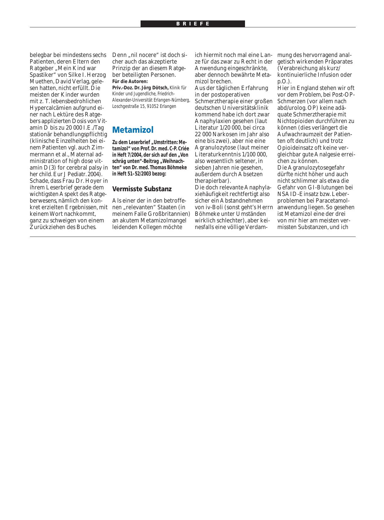 Vorschauseite 1: Metamizol: Vermisste Substanz