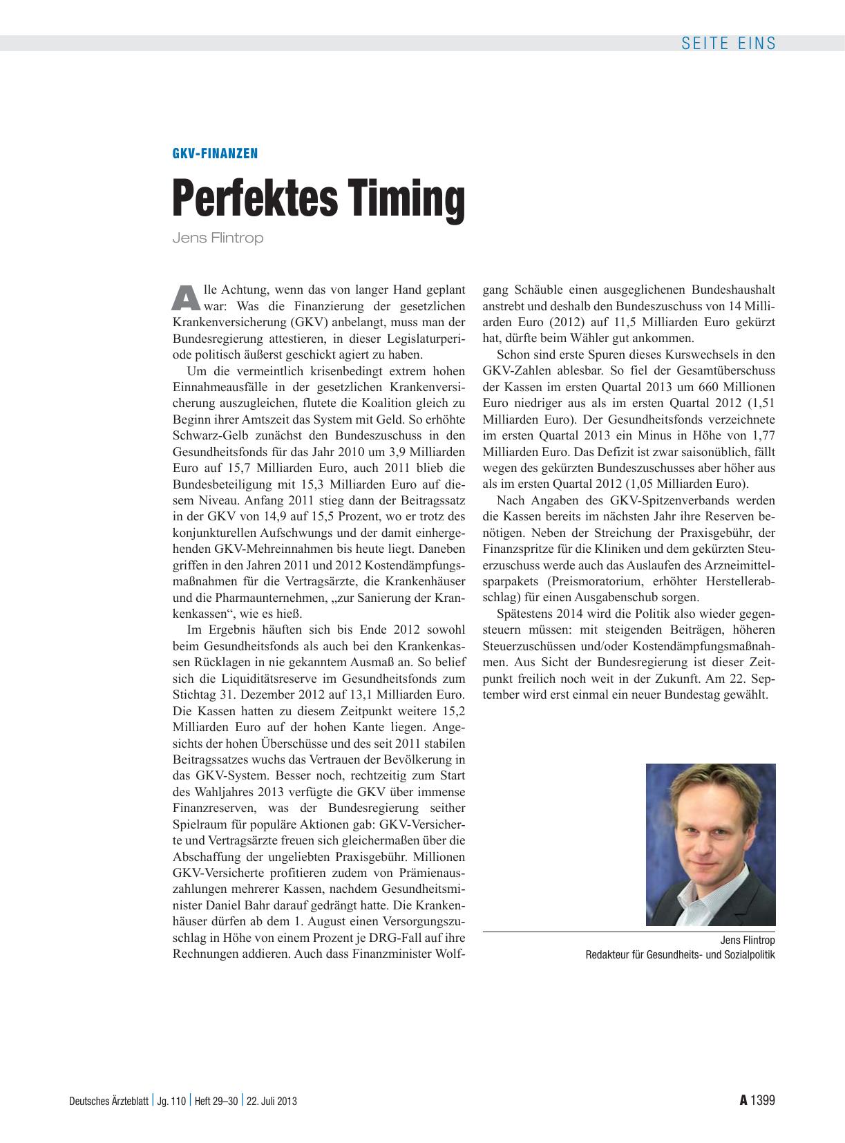 Vorschauseite 1: GKV-Finanzen: Perfektes Timing