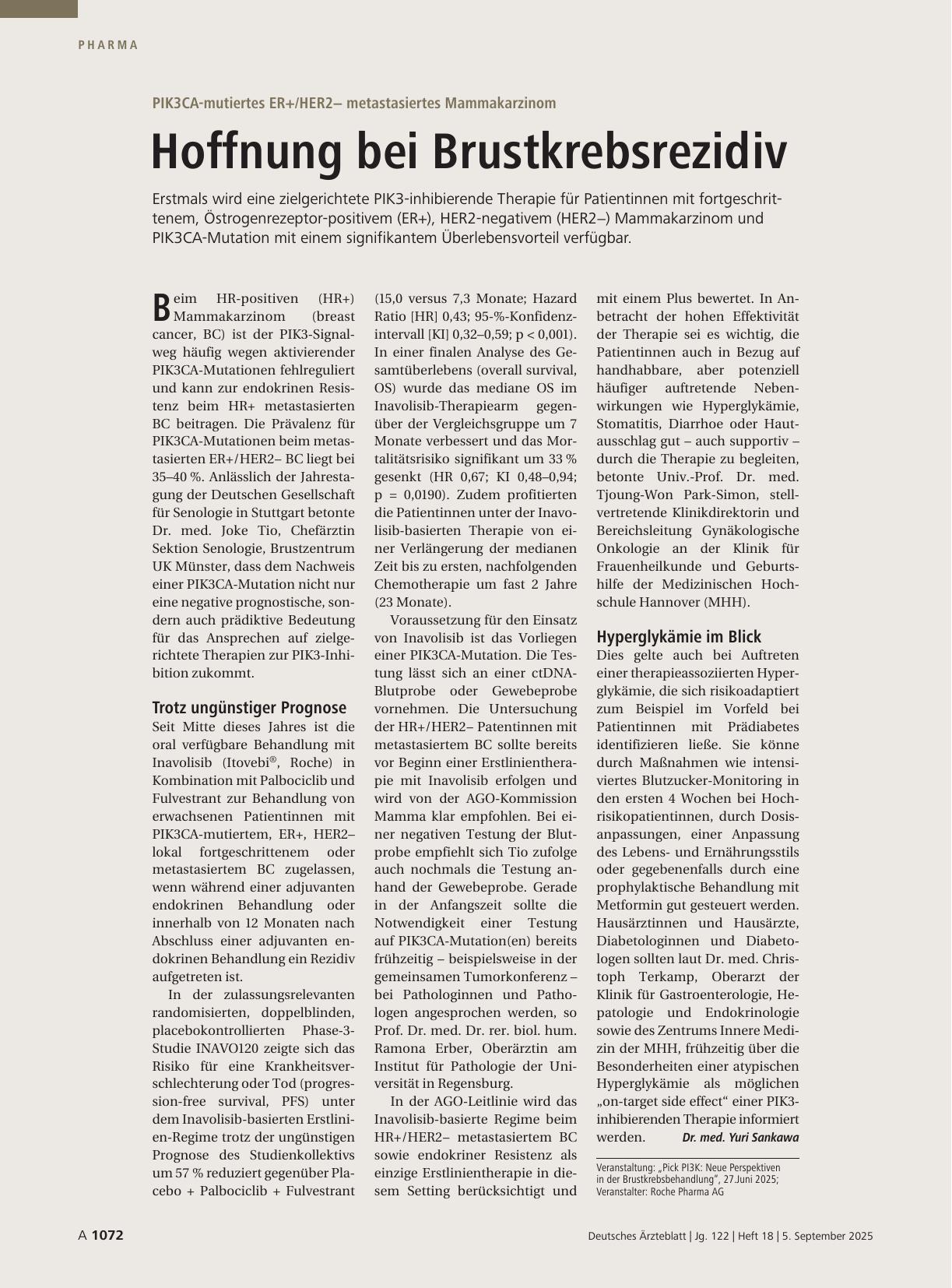 Vorschauseite 1: PIK3CA-mutiertes ER+/HER2- metastasiertes Mammakarzinom: Hoffnung bei Brustkrebsrezidiv