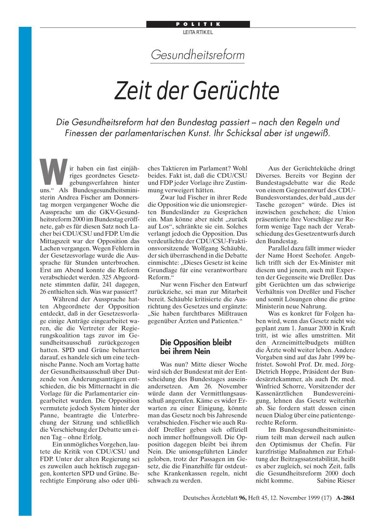 Vorschauseite 1: Gesundheitsreform: Zeit der Gerüchte