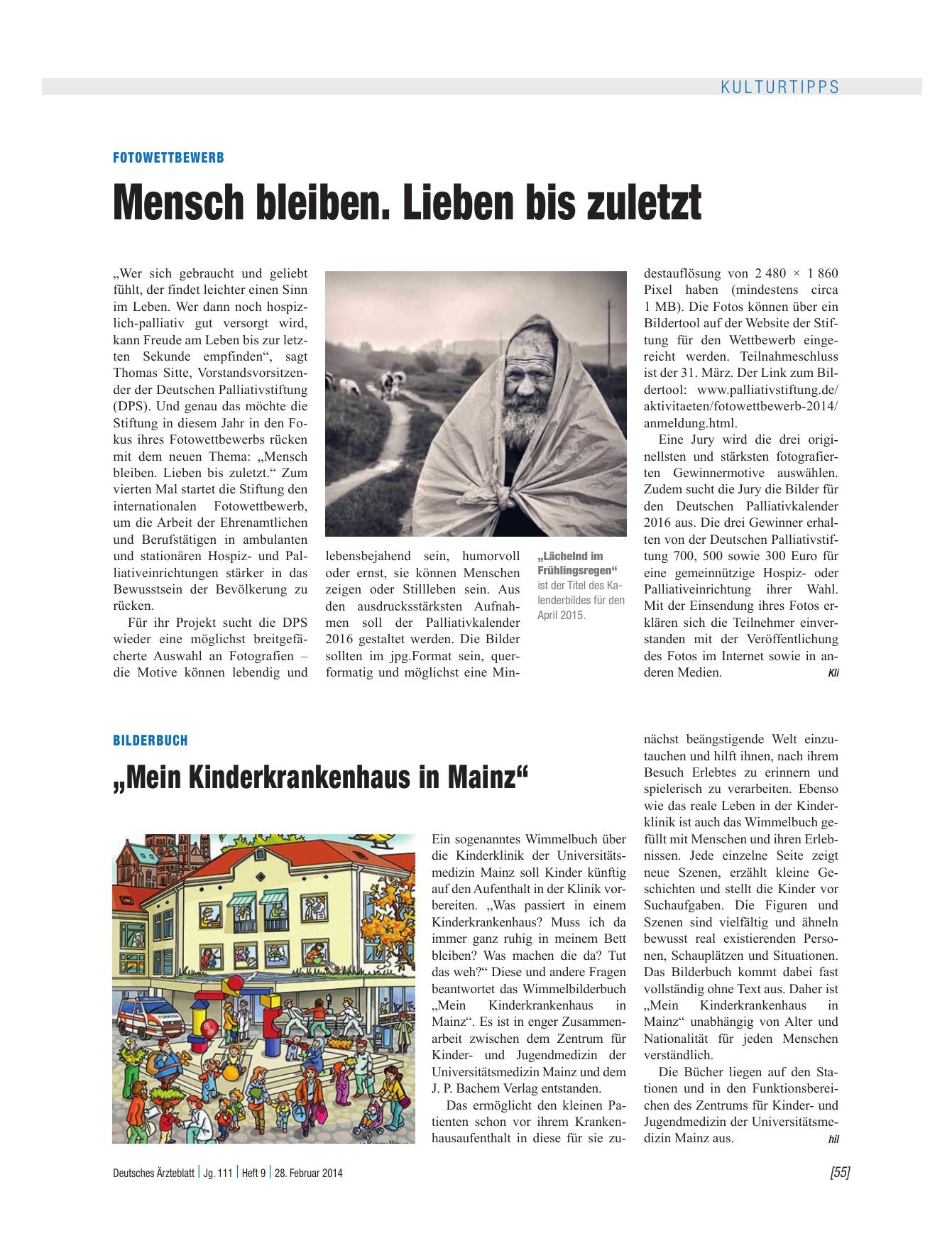 Vorschauseite 1: Fotowettbewerb: Mensch bleiben. Lieben bis zuletzt