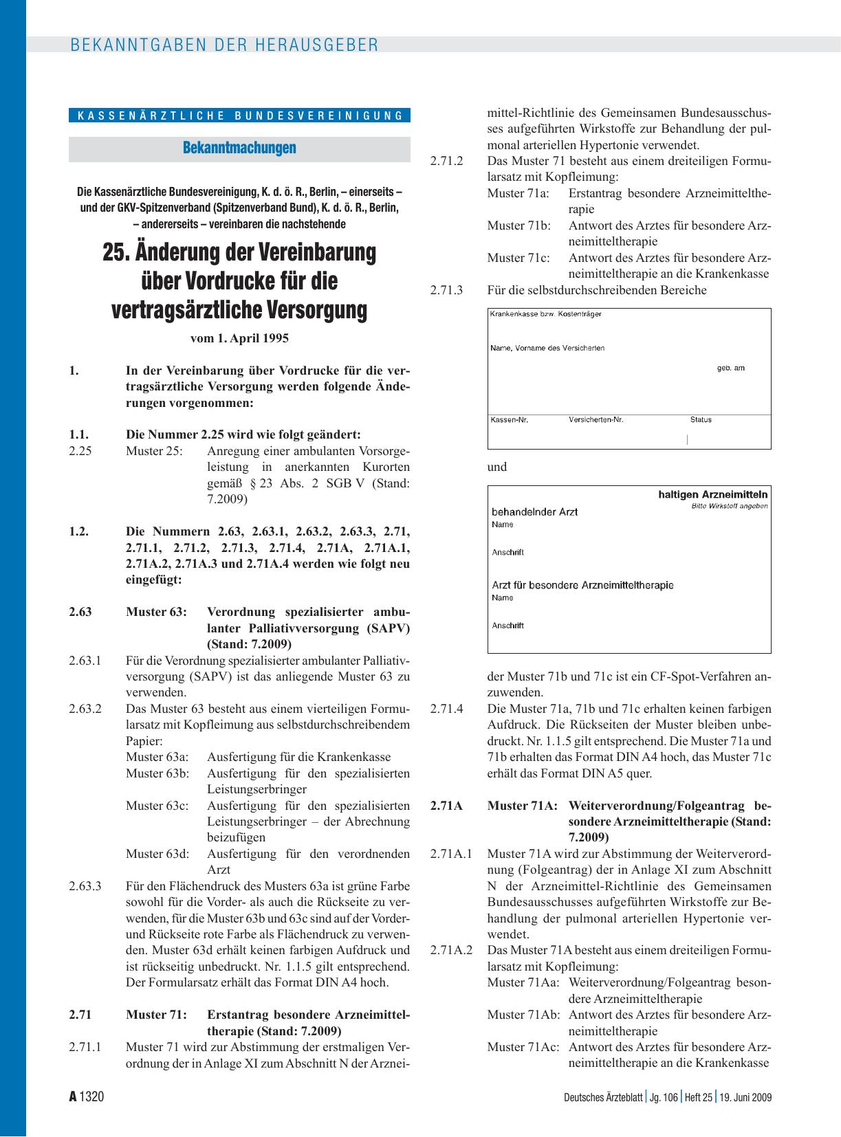 Vorschauseite 1: Bekanntmachungen: Die Kassenärztliche Bundesvereinigung, K. d. ö. R. , Berlin, – einerseits – und der GKV-Spitzenverband (Spitzenverband Bund), K. d. ö. R. , Berlin, – andererseit…