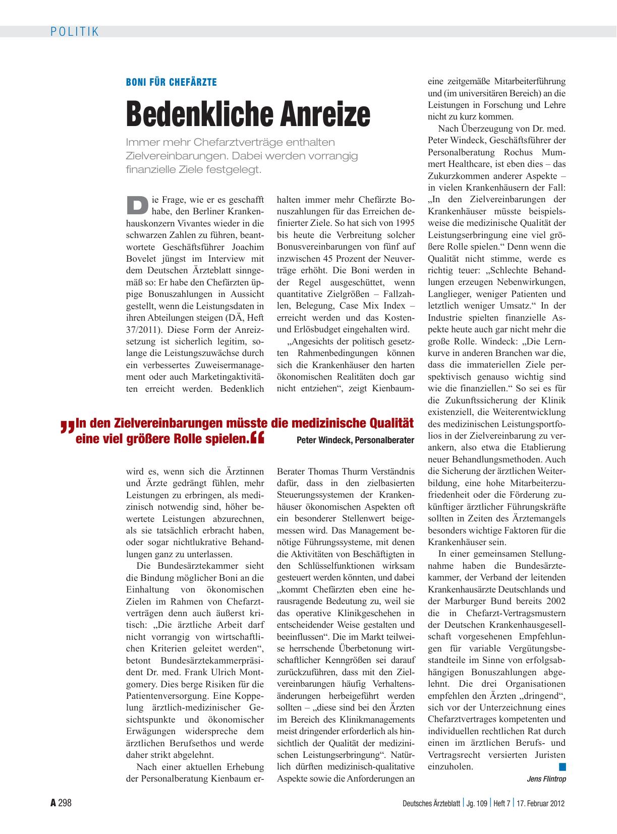 Vorschauseite 1: Boni für Chefärzte: Bedenkliche Anreize