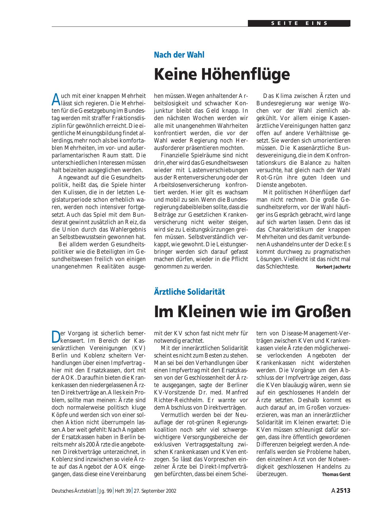 Vorschauseite 1: Nach der Wahl: Keine Höhenflüge