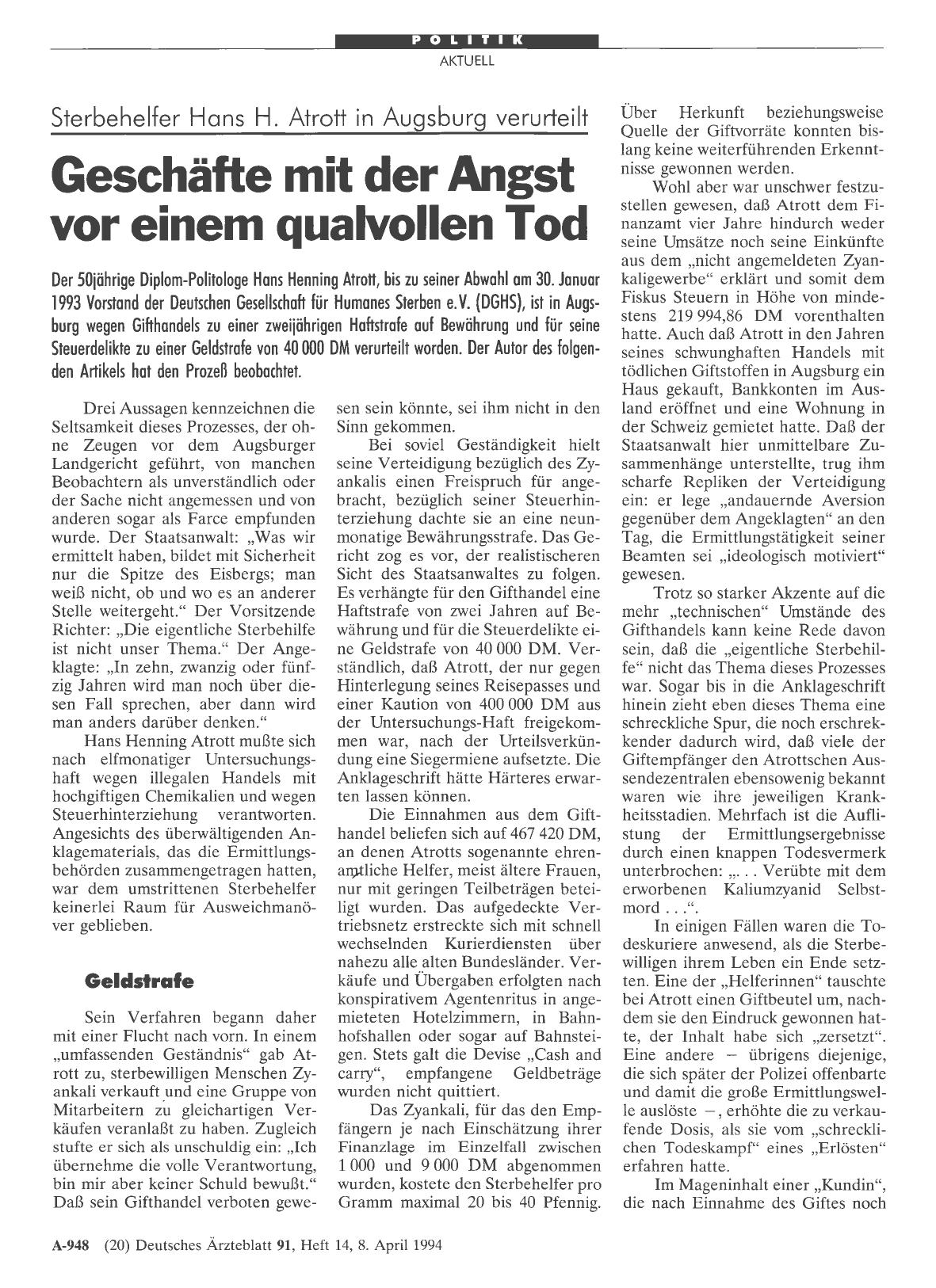 Vorschauseite 1: Geschäfte mit der Angst vor einem qualvollen Tod