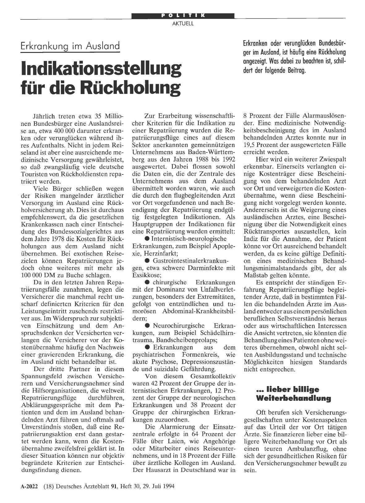 Vorschauseite 1: Erkrankung im Ausland: Indikationsstellung für die Rückholung