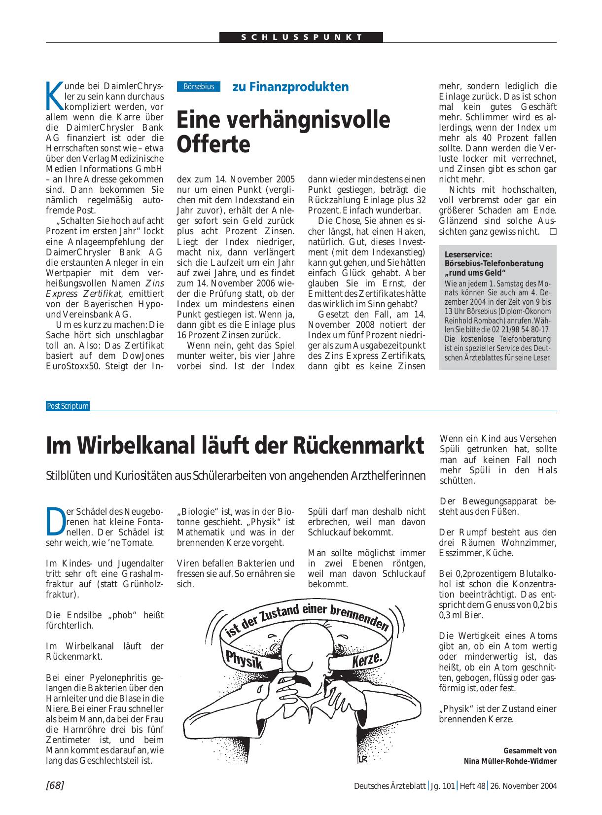 Vorschauseite 1: Im Wirbelkanal läuft der Rückenmarkt: Stilblüten und Kuriositäten aus Schülerarbeiten von angehenden Arzthelferinnen