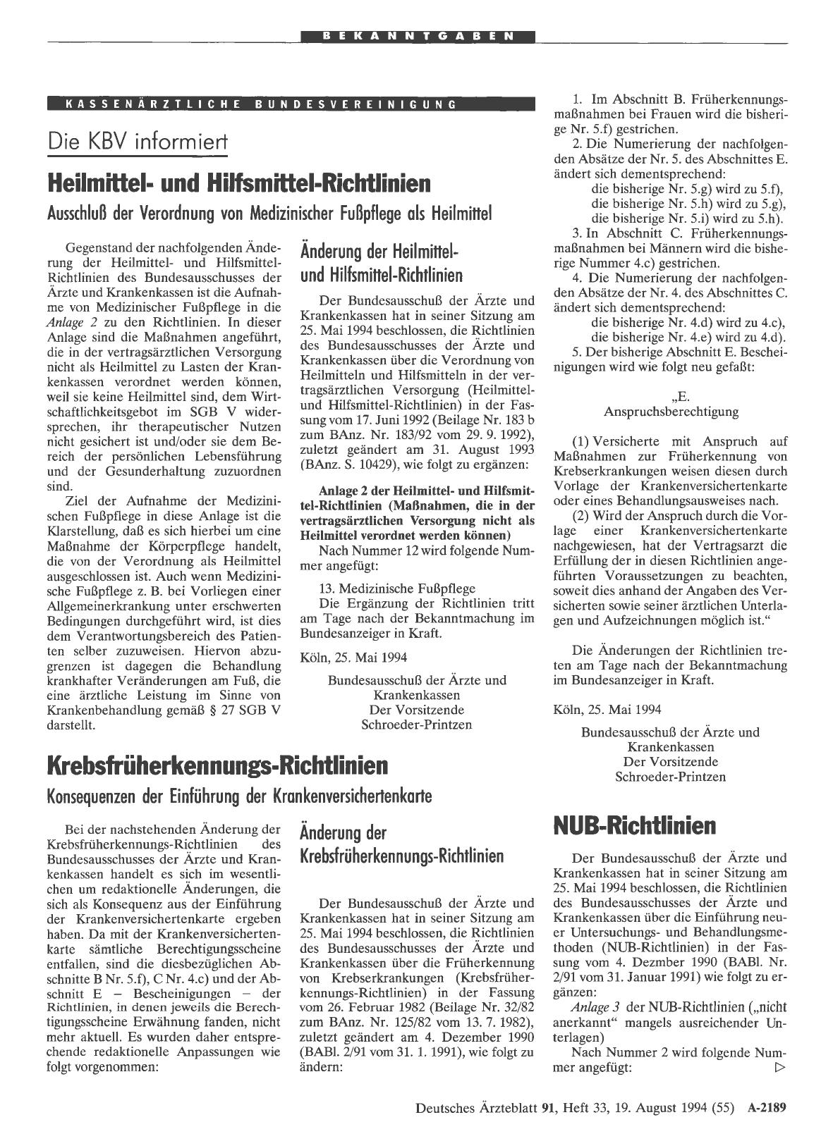 Vorschauseite 1: Krebsfrüherkennungs-Richtlinien