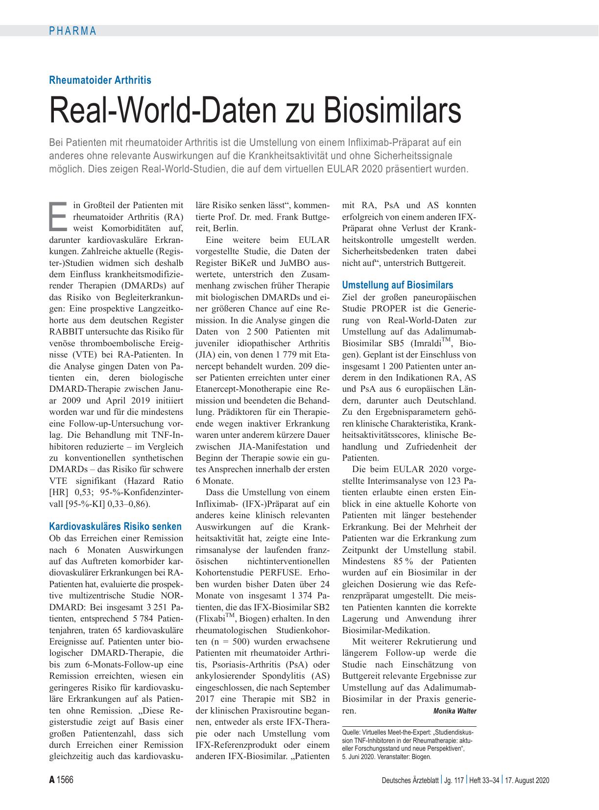 Vorschauseite 1: Rheumatoide Arthritis: Real-World-Daten zu Biosimilars