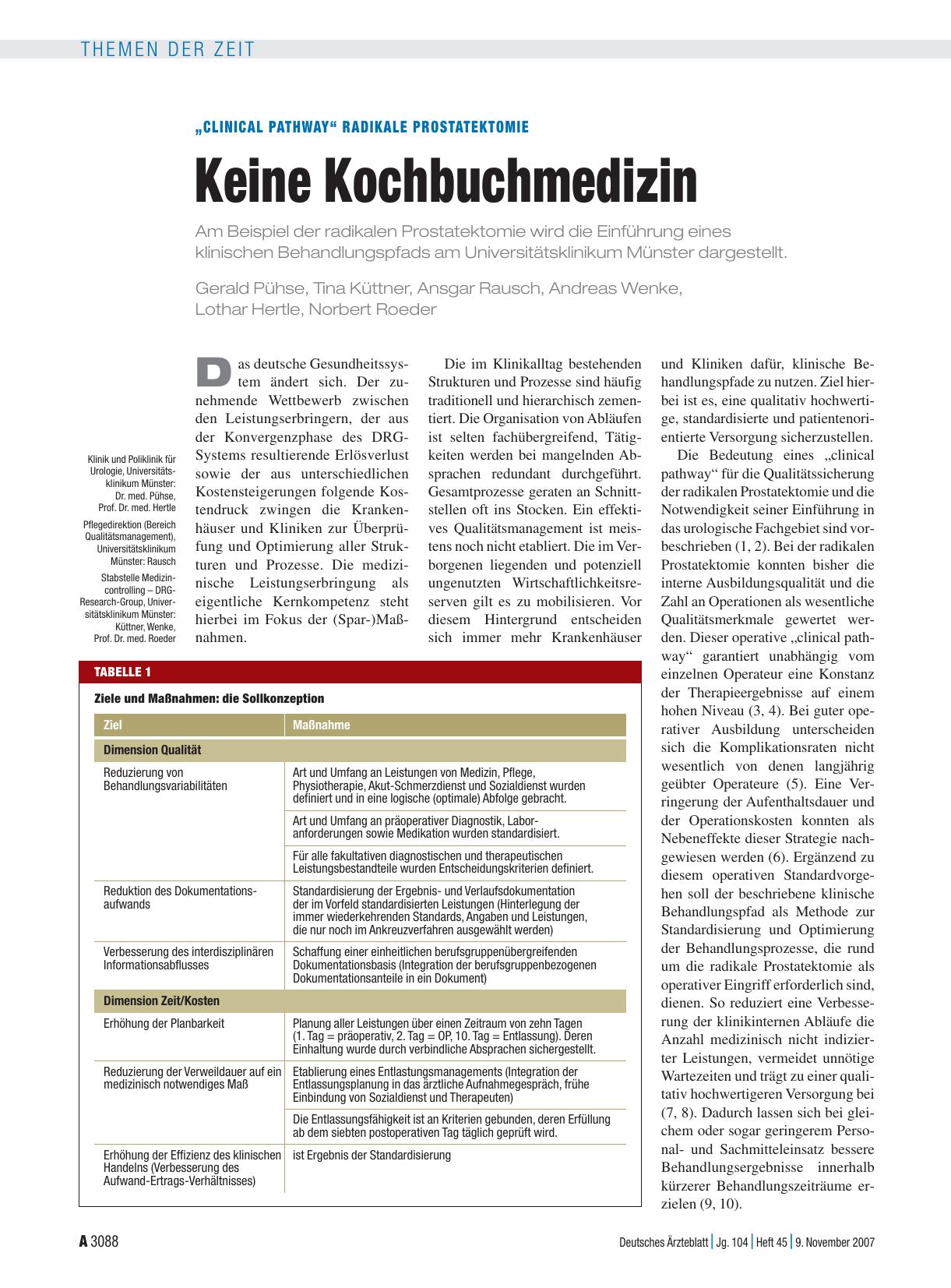 Vorschauseite 1: „Clinical Pathway“ Radikale Prostatektomie: Keine Kochbuchmedizin