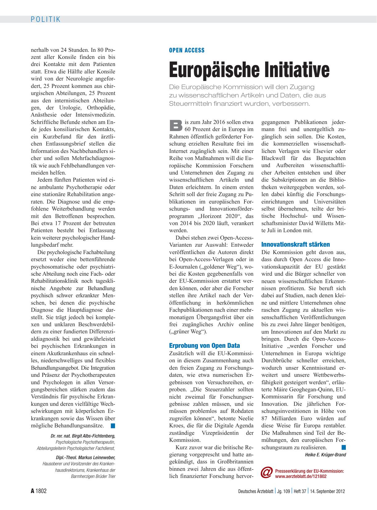 Vorschauseite 1: Open Access: Europäische Initiative