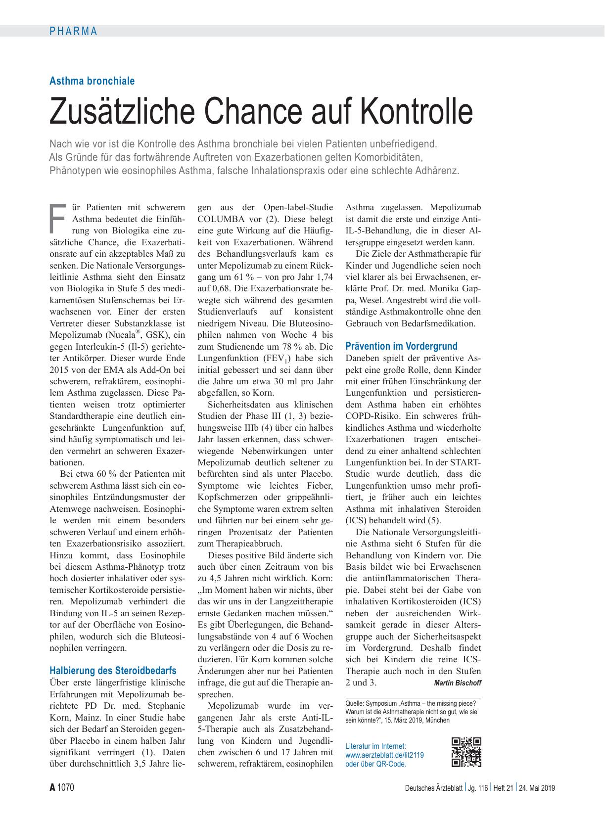 Vorschauseite 1: Asthma bronchiale: Zusätzliche Chance auf Kontrolle