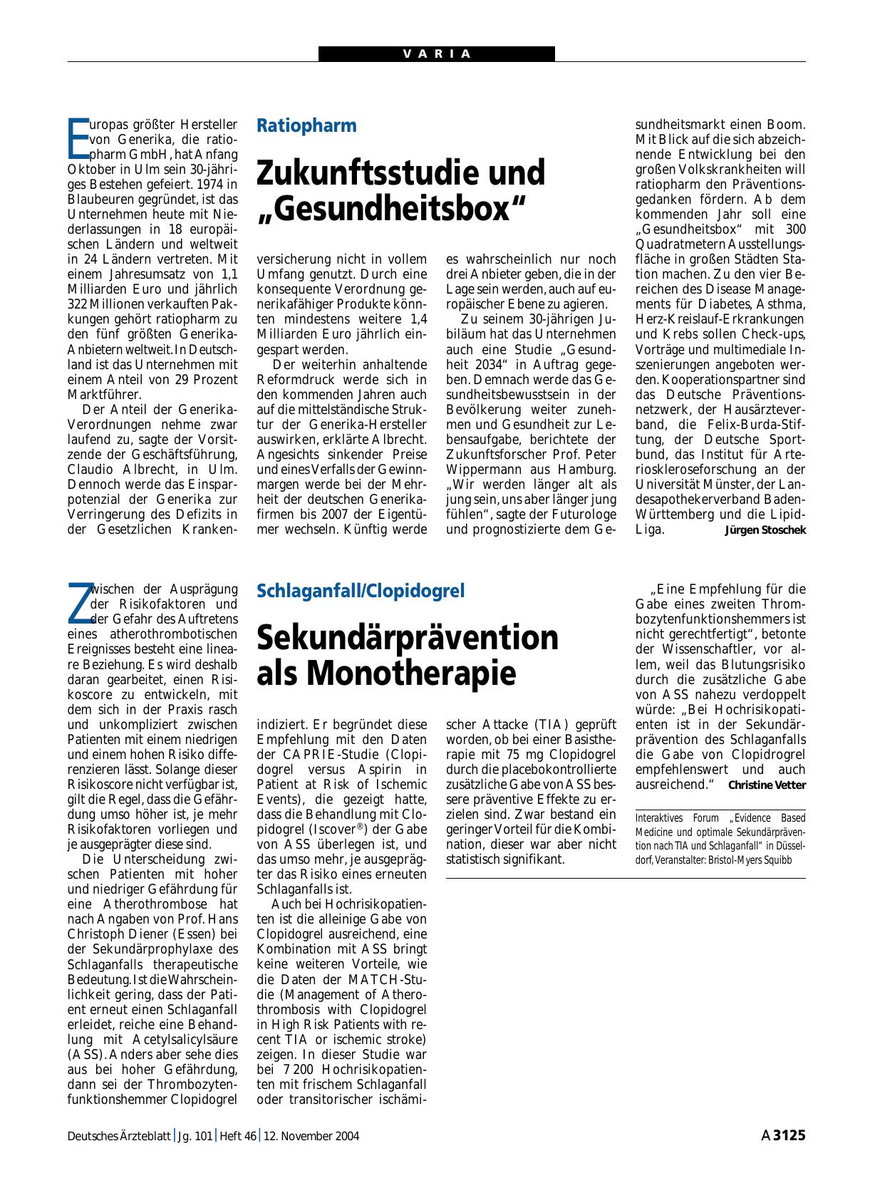 Vorschauseite 1: Ratiopharm: Zukunftsstudie und „Gesundheitsbox“