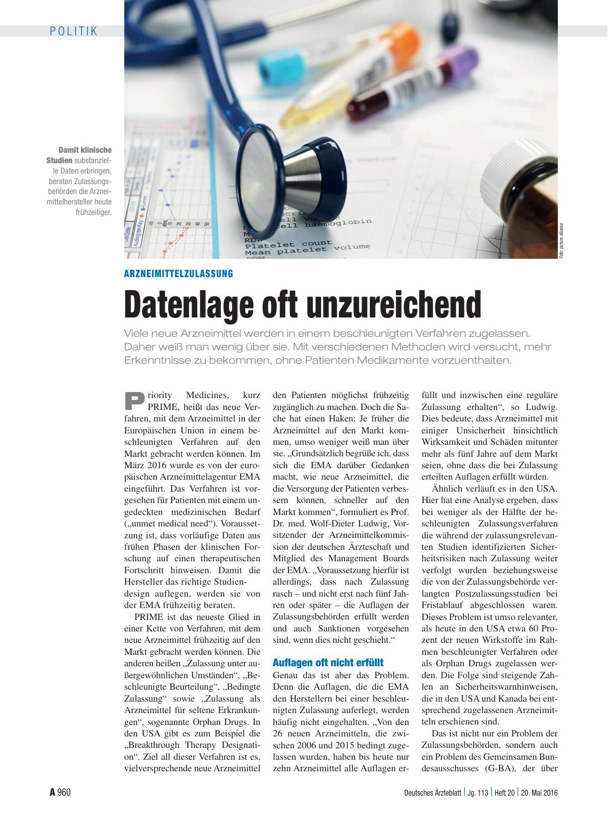 Vorschauseite 1: Arzneimittelzulassung: Datenlage oft unzureichend