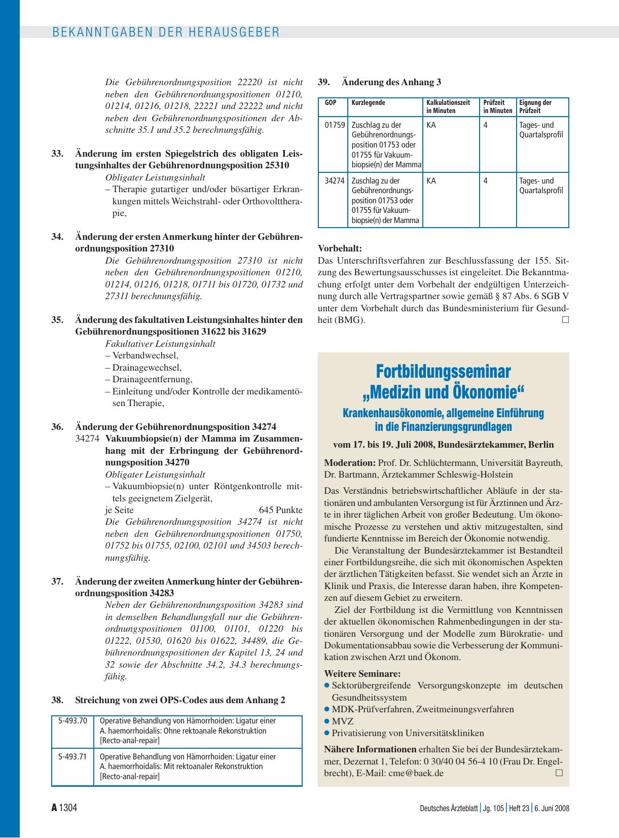 Vorschauseite 1: Fortbildungsseminar: „Medizin und Ökonomie“
