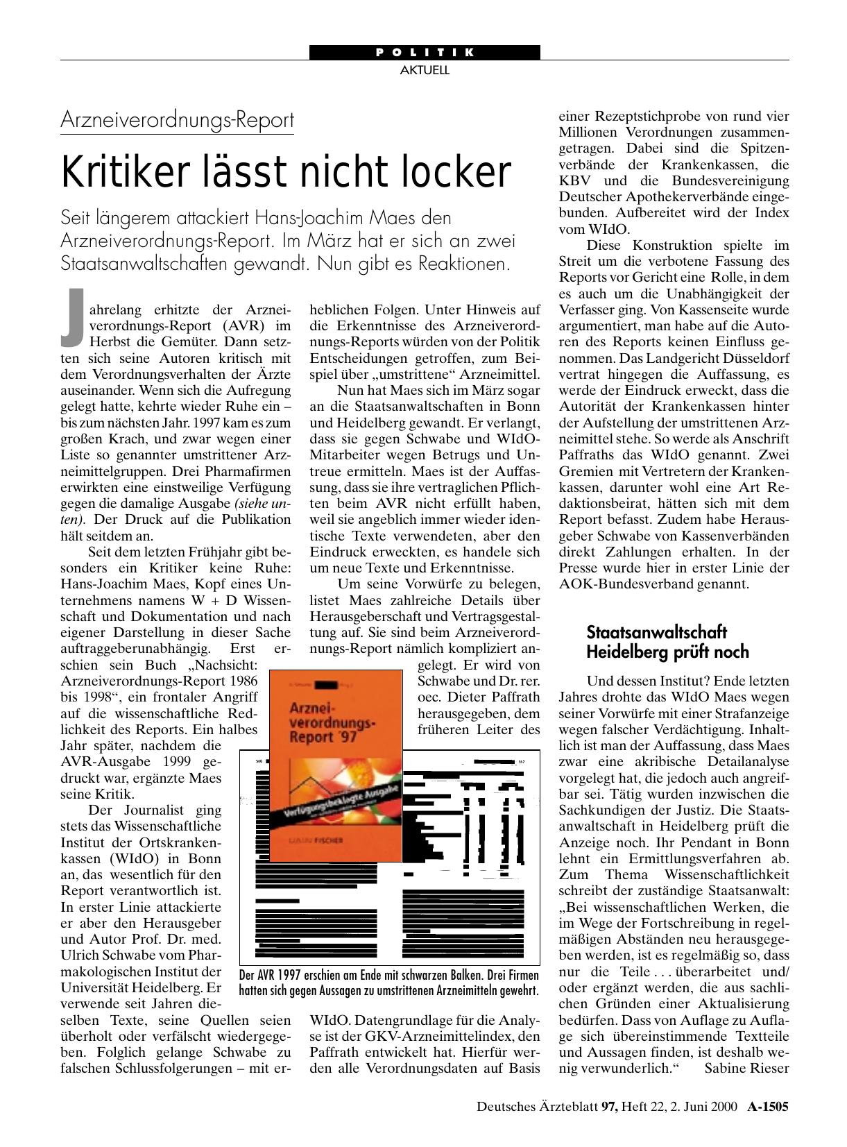 Vorschauseite 1: Arzneiverordnungs-Report: Kritiker lässt nicht locker