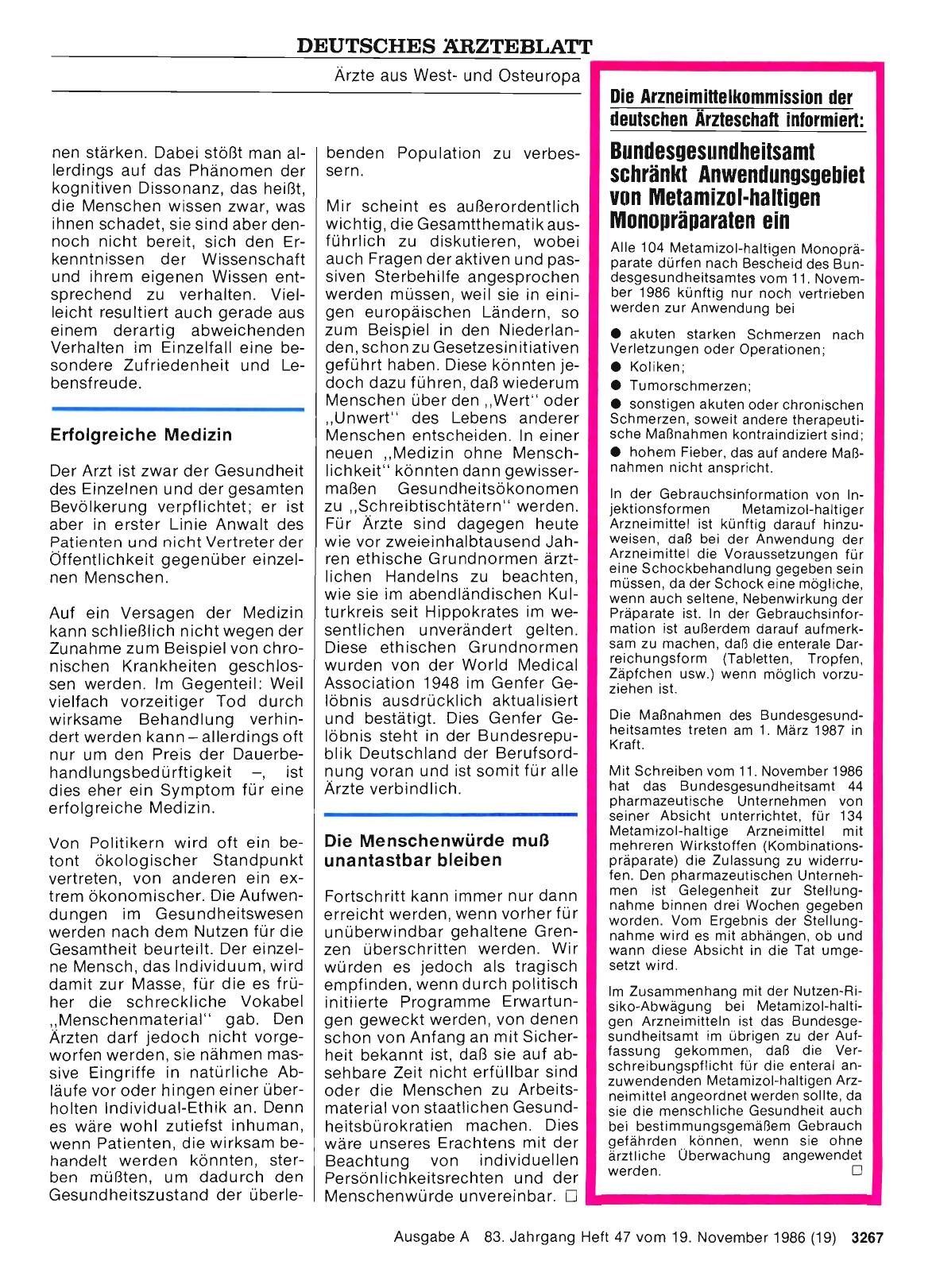 Vorschauseite 1: Bundesgesundheitsamt schränkt Anwendungsgebiet von Metamizol-haltigen Monopräparaten ein