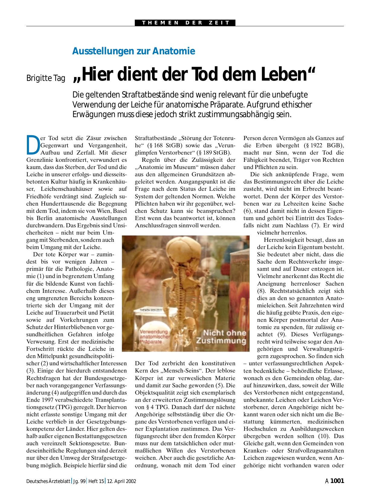 Vorschauseite 1: Ausstellungen zur Anatomie: „Hier dient der Tod dem Leben“