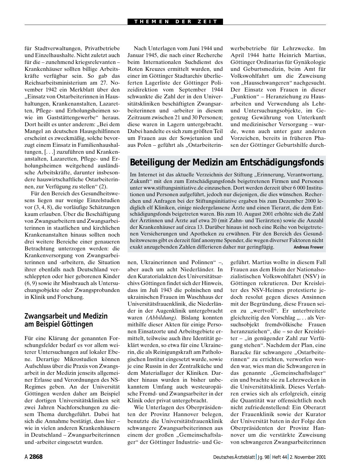 Vorschauseite 1: Beteiligung der Medizin am Entschädigungsfonds