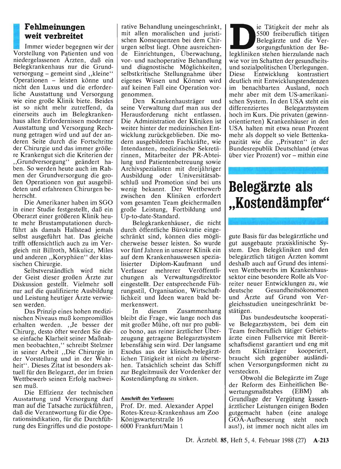 Vorschauseite 1: Belegärzte als „Kostendämpfer“