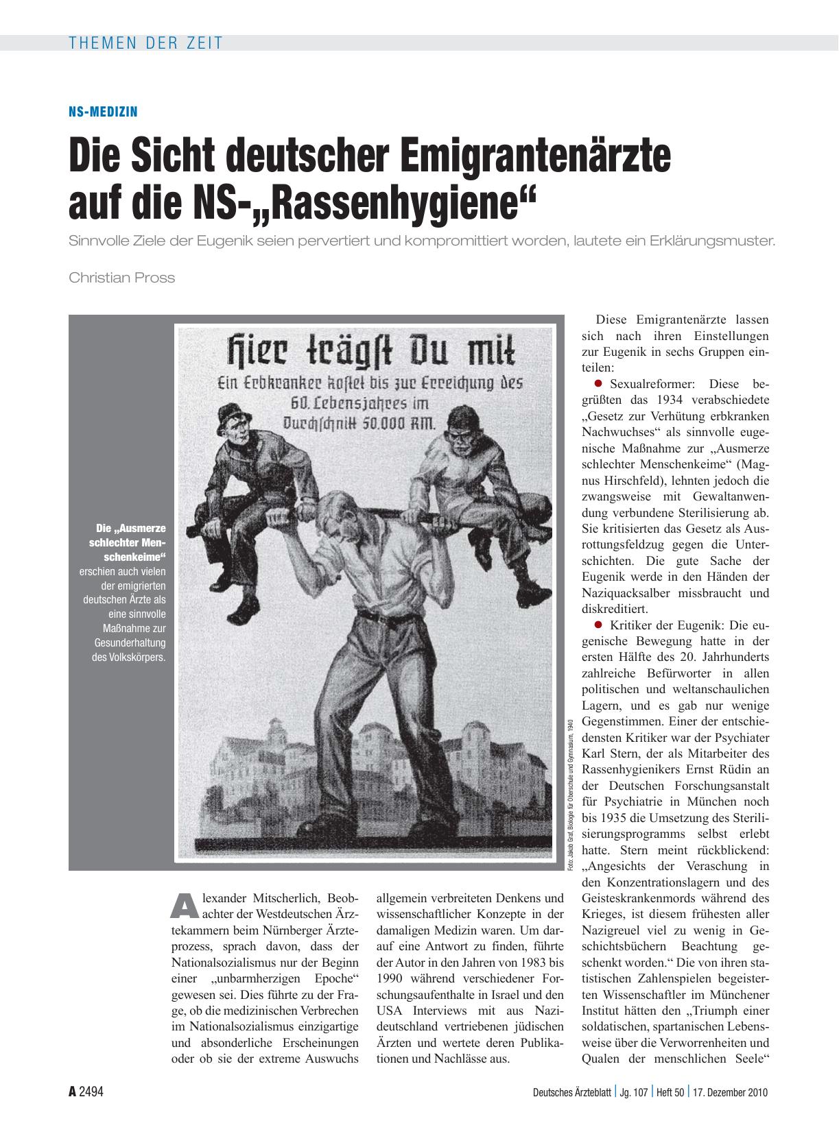 Vorschauseite 1: NS-Medizin: Die Sicht deutscher Emigrantenärzte auf die NS-„Rassenhygiene“