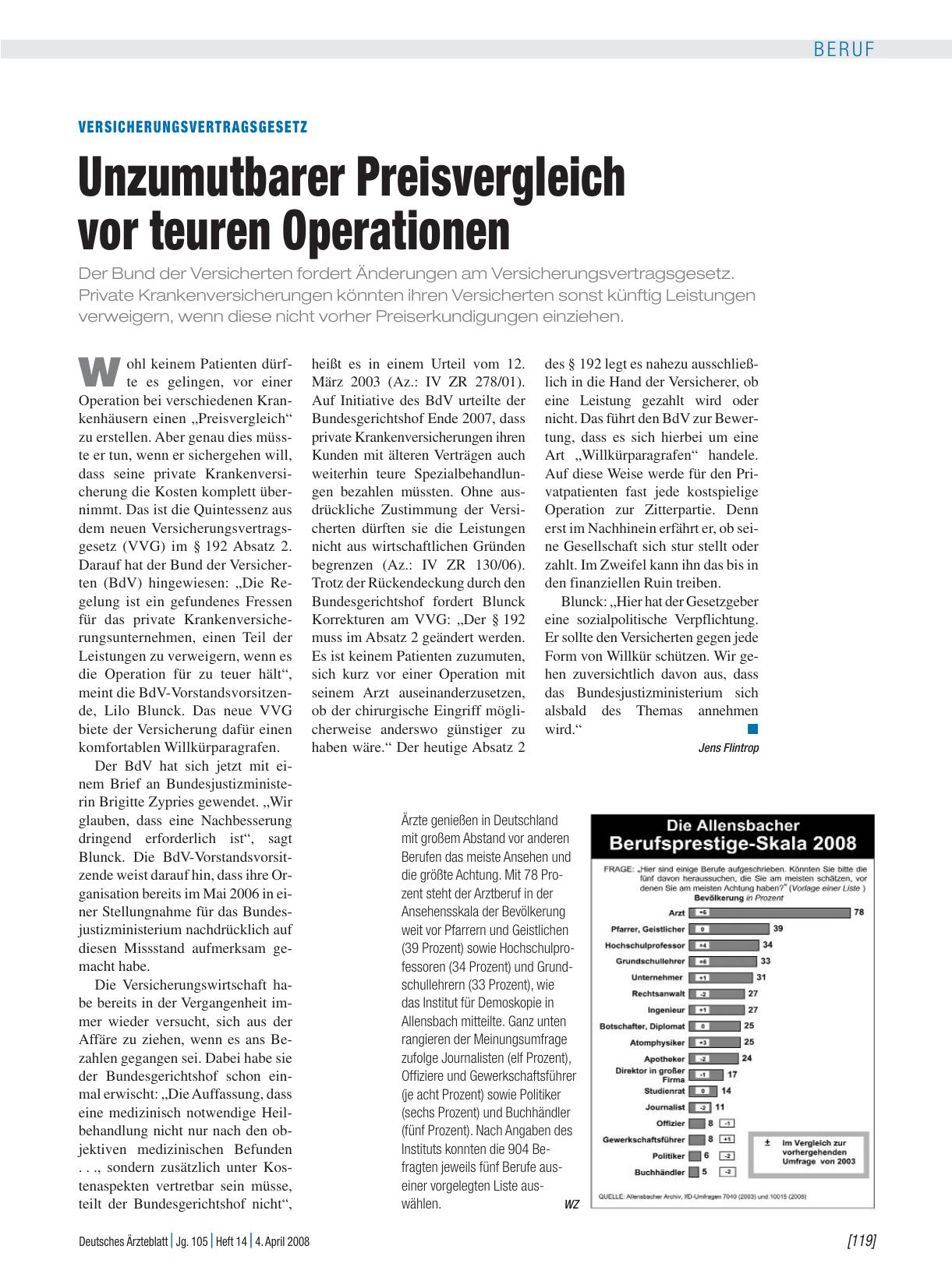 Vorschauseite 1: Versicherungsvertragsgesetz: Unzumutbarer Preisvergleich vor teuren Operationen