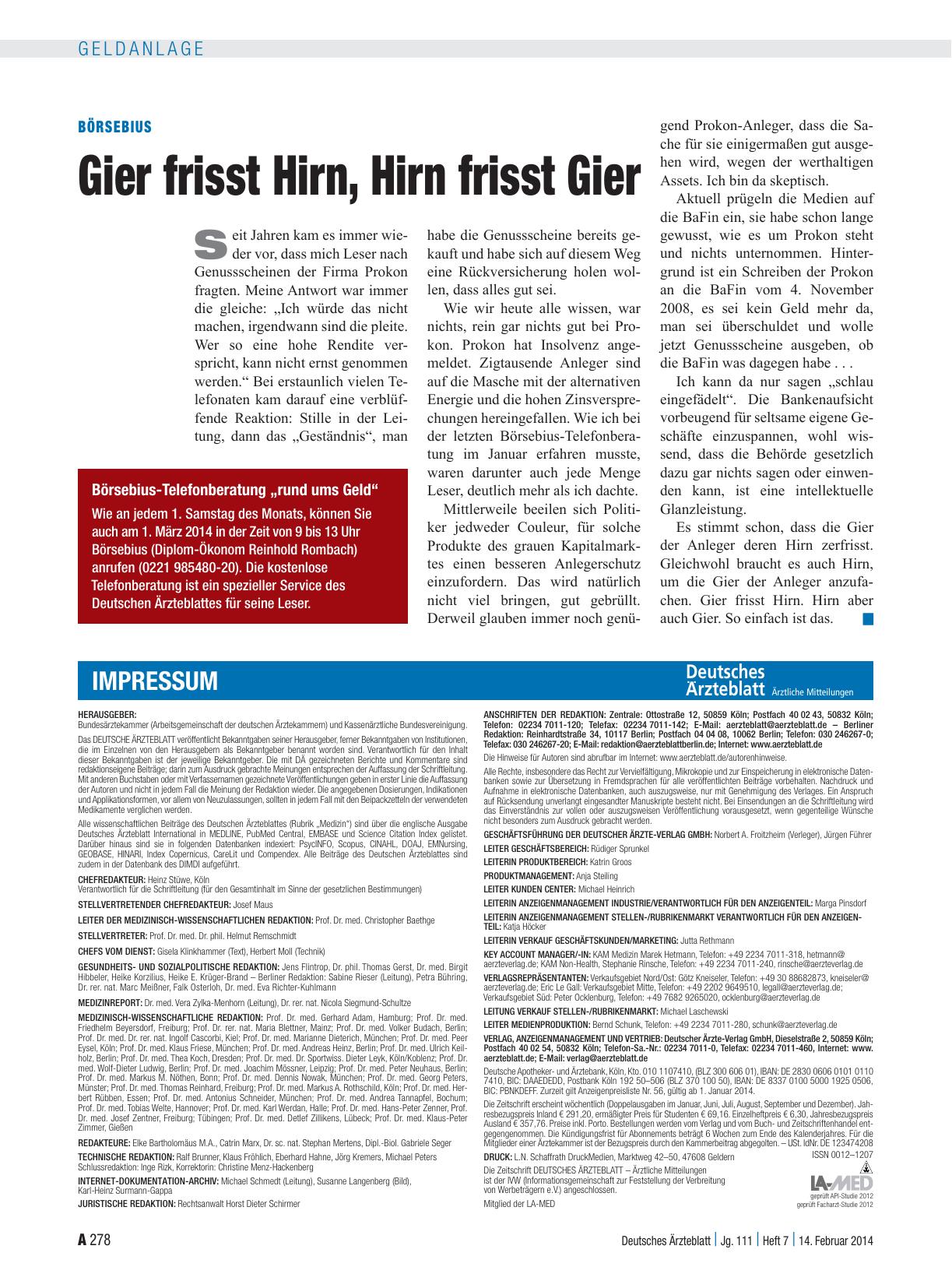 Vorschauseite 1: Börsebius: Gier frisst Hirn, Hirn frisst Gier