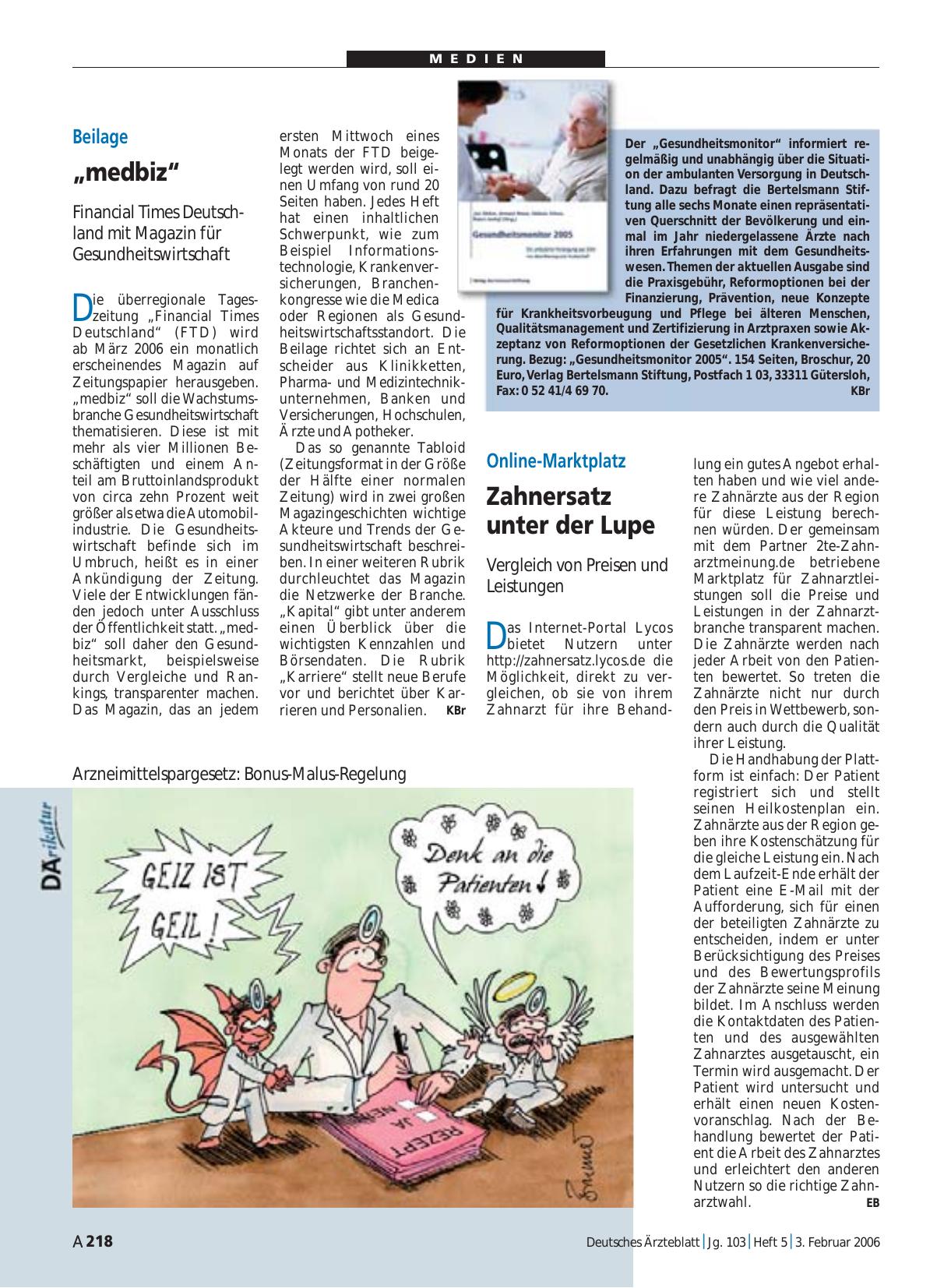 Vorschauseite 1: Gesundheitsmonitor 2005