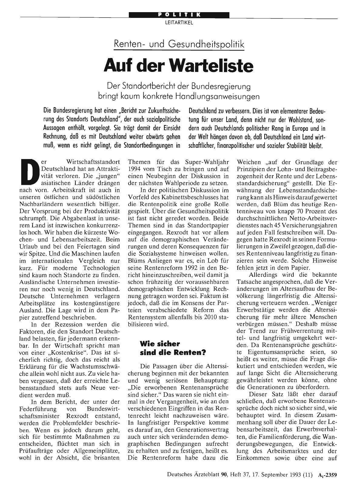 Vorschauseite 1: Rentenund Gesundheitspolitik: Auf der Warteliste