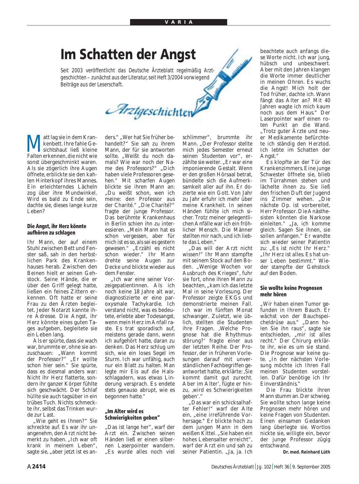 Vorschauseite 1: Arztgeschichten: Im Schatten der Angst