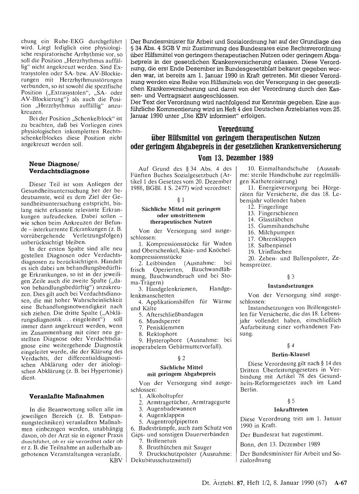 Vorschauseite 1: Verordnung über Hilfsmittel von geringem therapeutischen Nutzen oder geringem Abgabepreis in der gesetzlichen Krankenversicherung