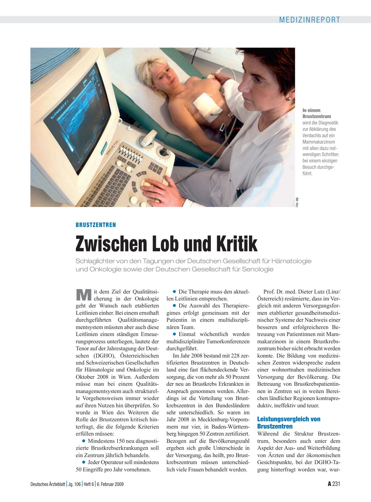 Vorschauseite 1: Brustzentren: Zwischen Lob und Kritik