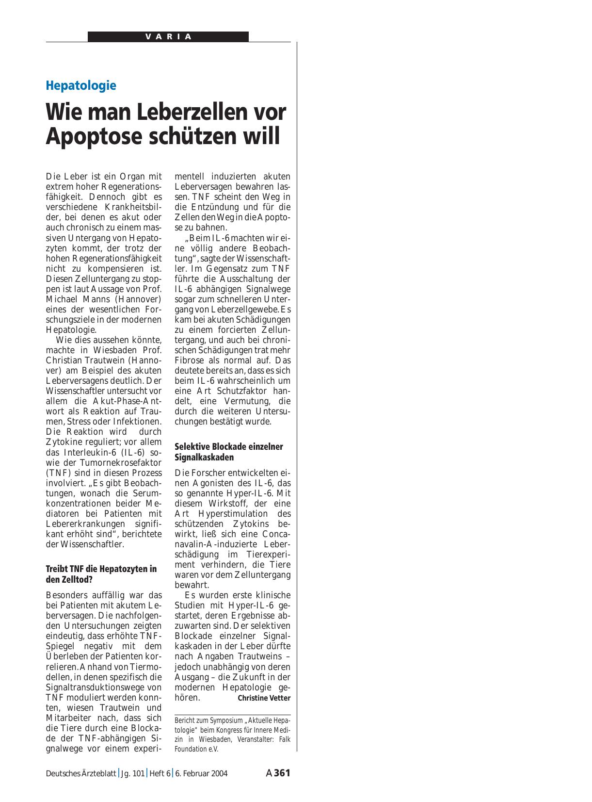 Vorschauseite 1: Hepatologie: Wie man Leberzellen vor Apoptose schützen will