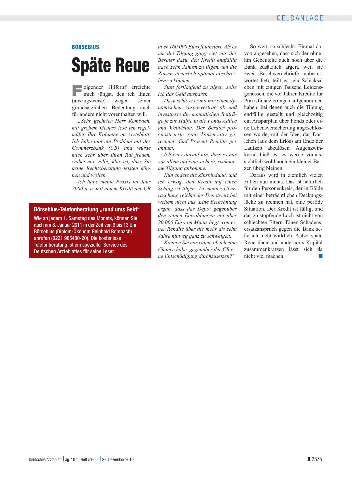 Vorschauseite 1: Börsebius: Späte Reue