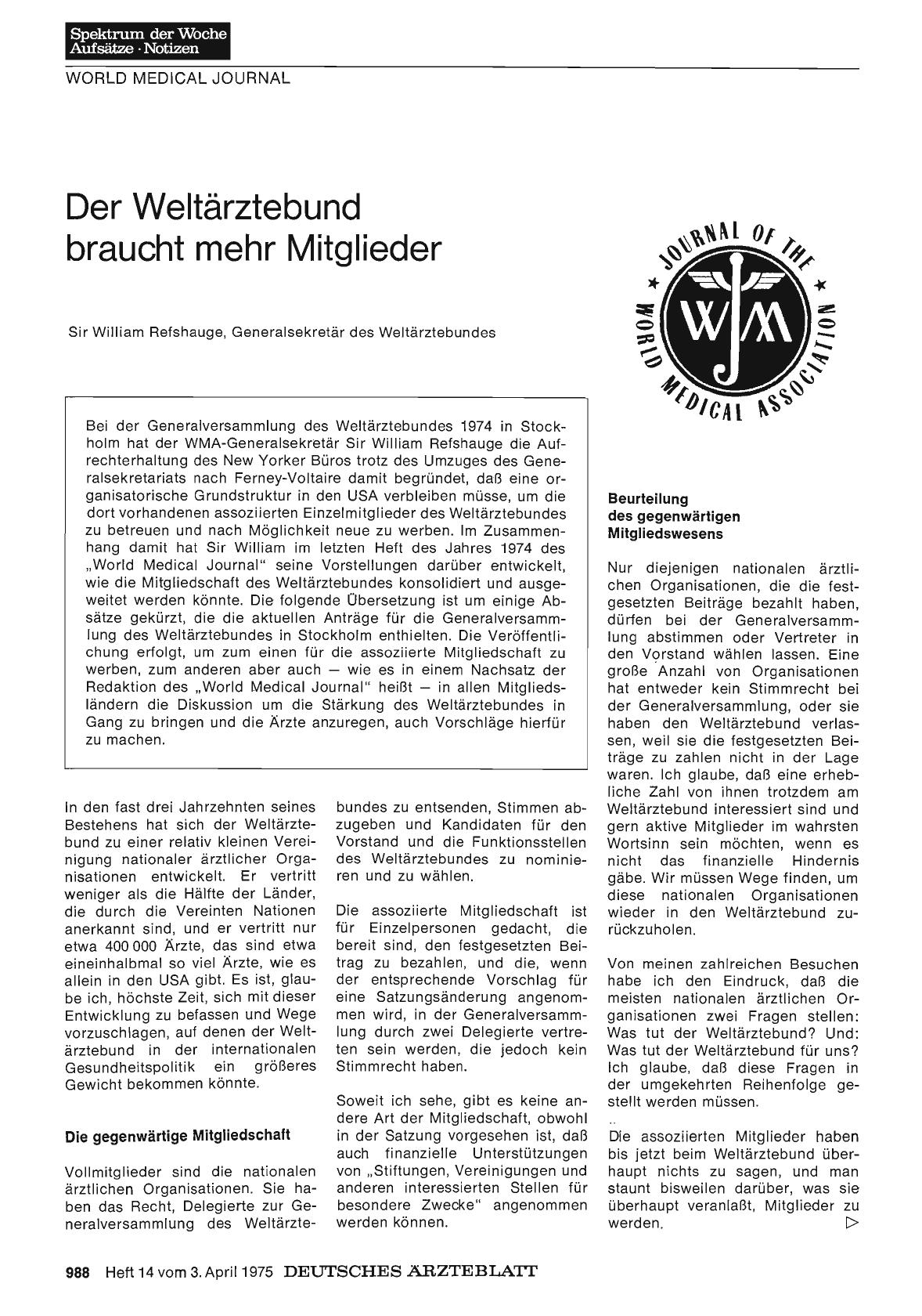 Vorschauseite 1: Der Weltärztebund braucht mehr Mitglieder