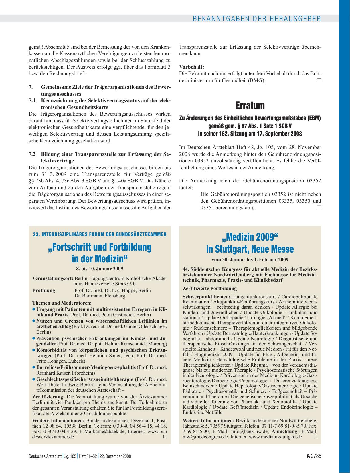 Vorschauseite 1: 33. Interdisziplinäres Forum der Bundesärztekammer: „Fortschritt und Fortbildung in der Medizin“
