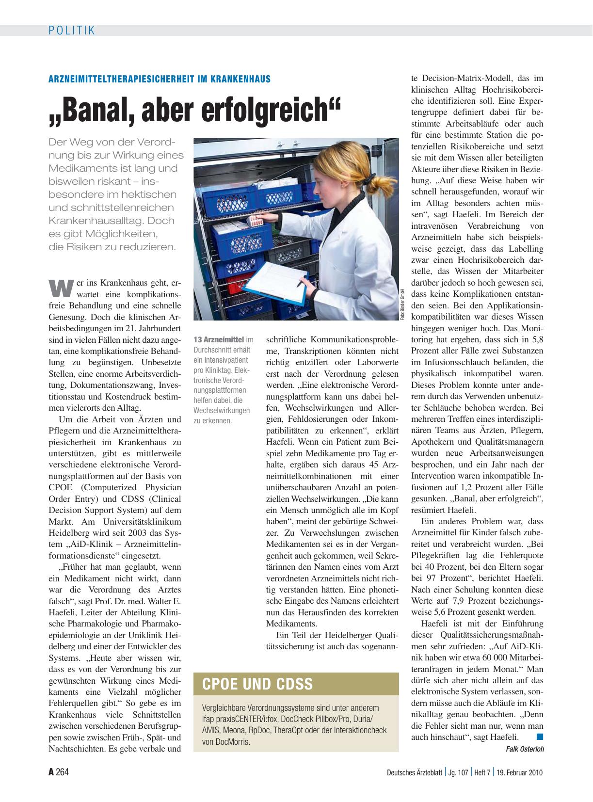 Vorschauseite 1: Arzneimitteltherapiesicherheit im Krankenhaus: „Banal, aber erfolgreich“
