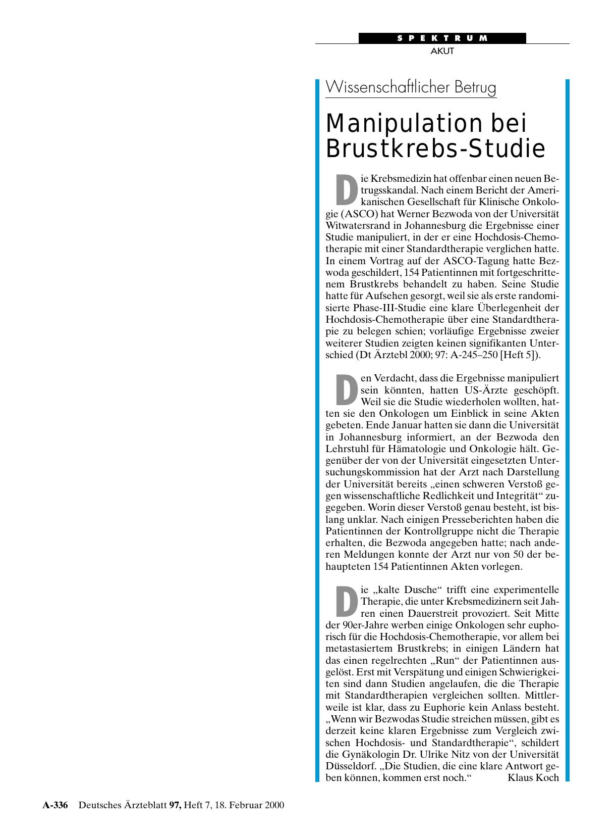 Vorschauseite 1: Wissenschaftlicher Betrug: Manipulation bei Brustkrebs-Studie